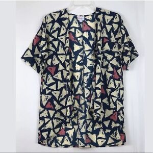 LulaRoe Lindsay Kimono Blue Print Open Wrap Sz 3